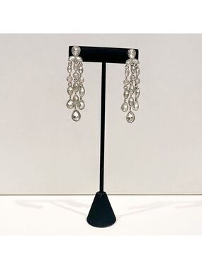 Vintage AVON Crystal Chandelier Earrings – GV9 Stamp – 2.5” Silver Tone Drops